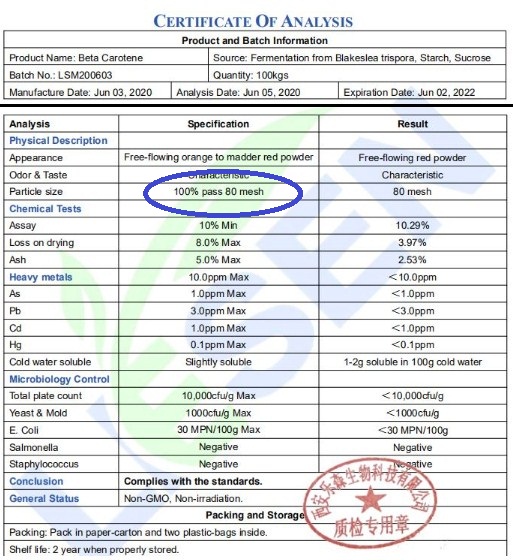 contoh coa bahan untuk parameter mesh