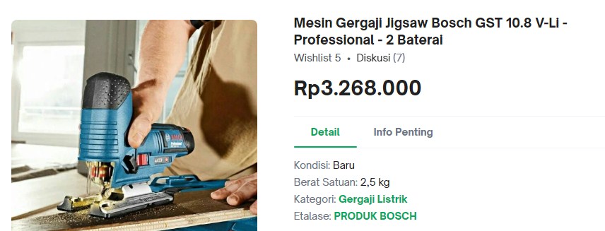 harga Mesin Gergaji Jigsaw Bosch GST 10.8 V-Li